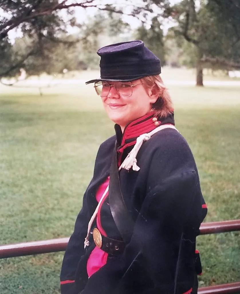 At Shiloh, wearing a Union Soldier uniform.